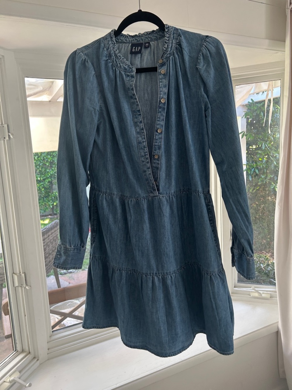 GAP Indigo Denim Tiered Long-Sleeve Dress